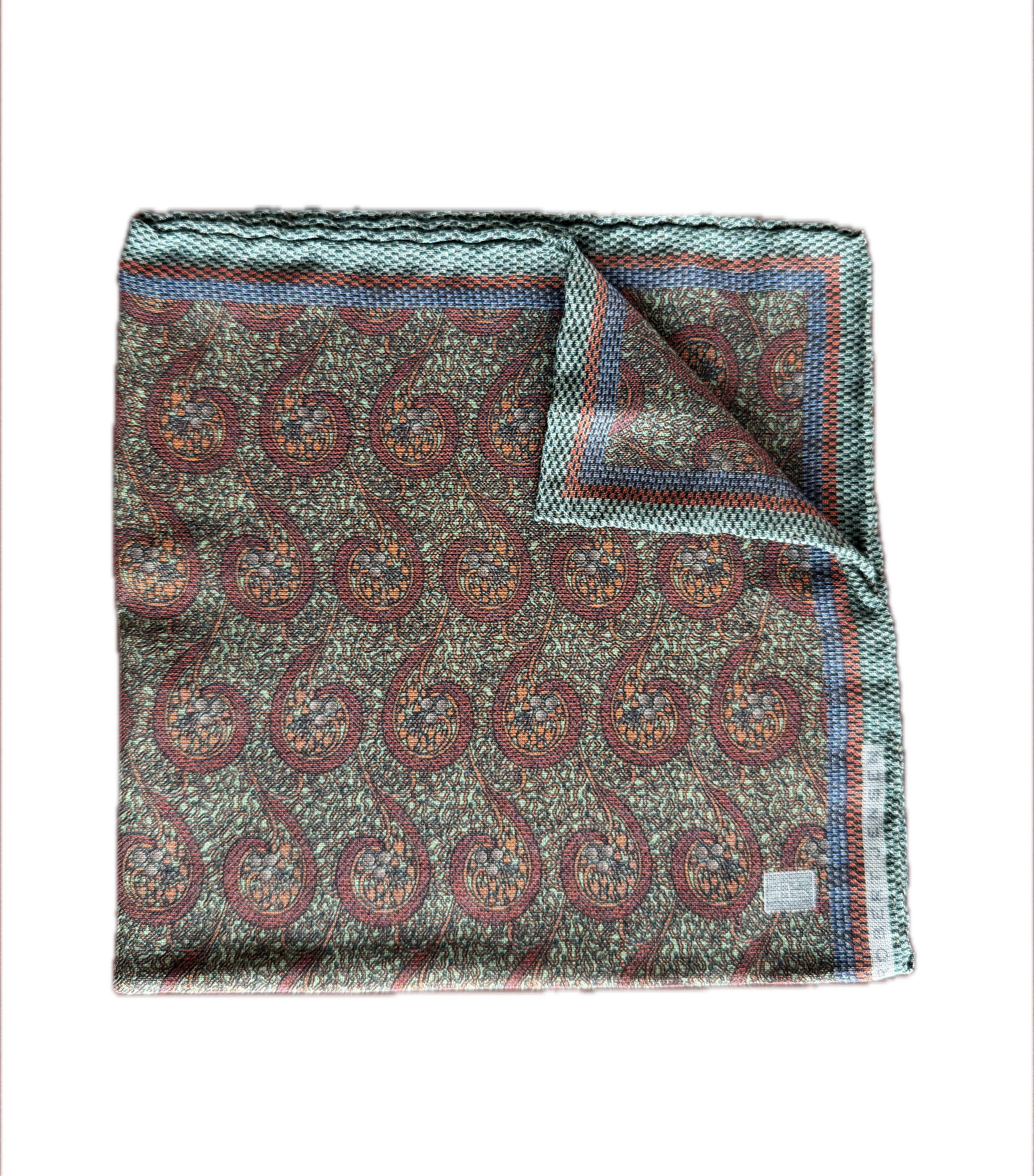 Sage & Rust Paisley Pocket Square