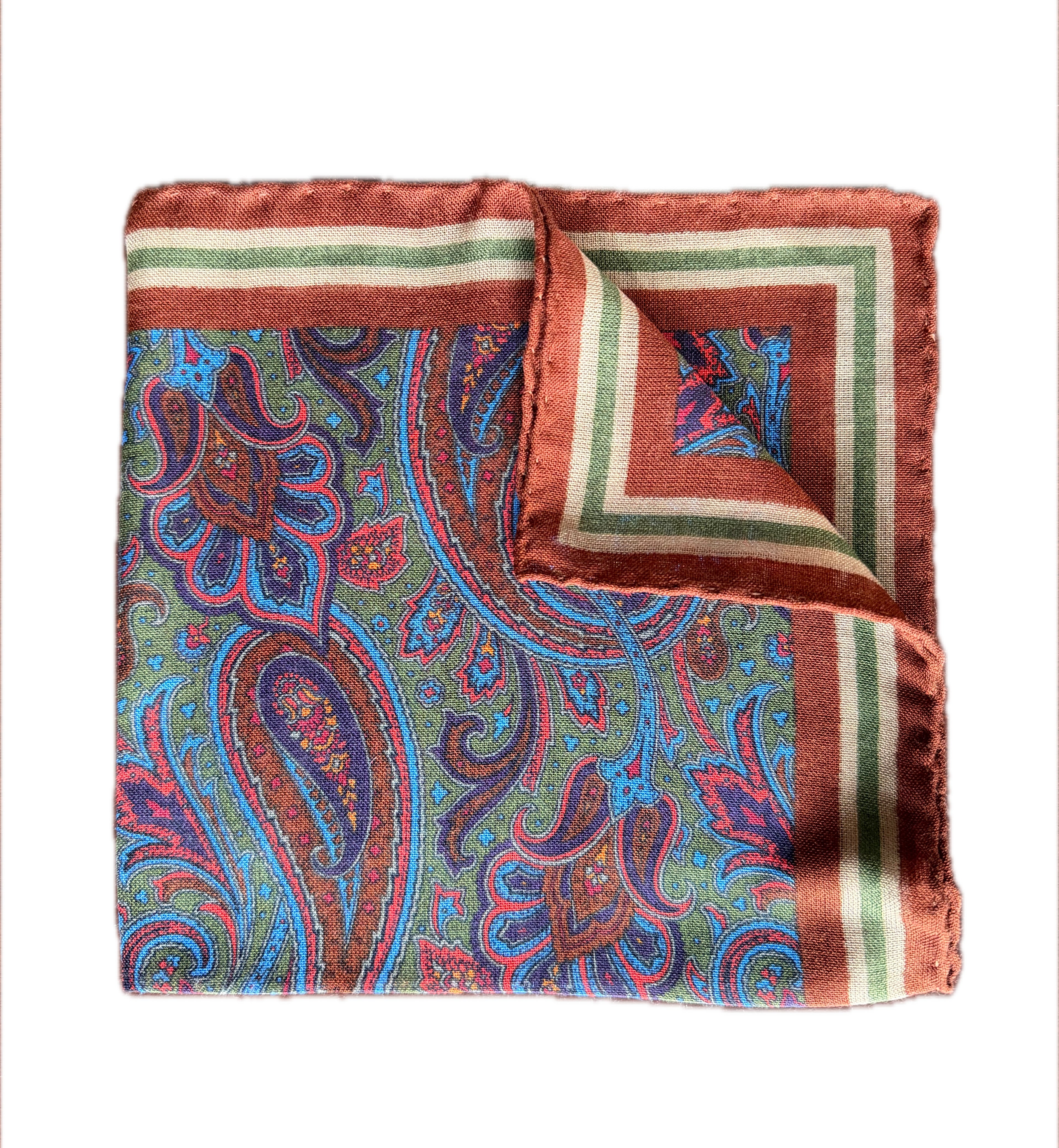 Rust & Sage Green Paisley Pocket Square