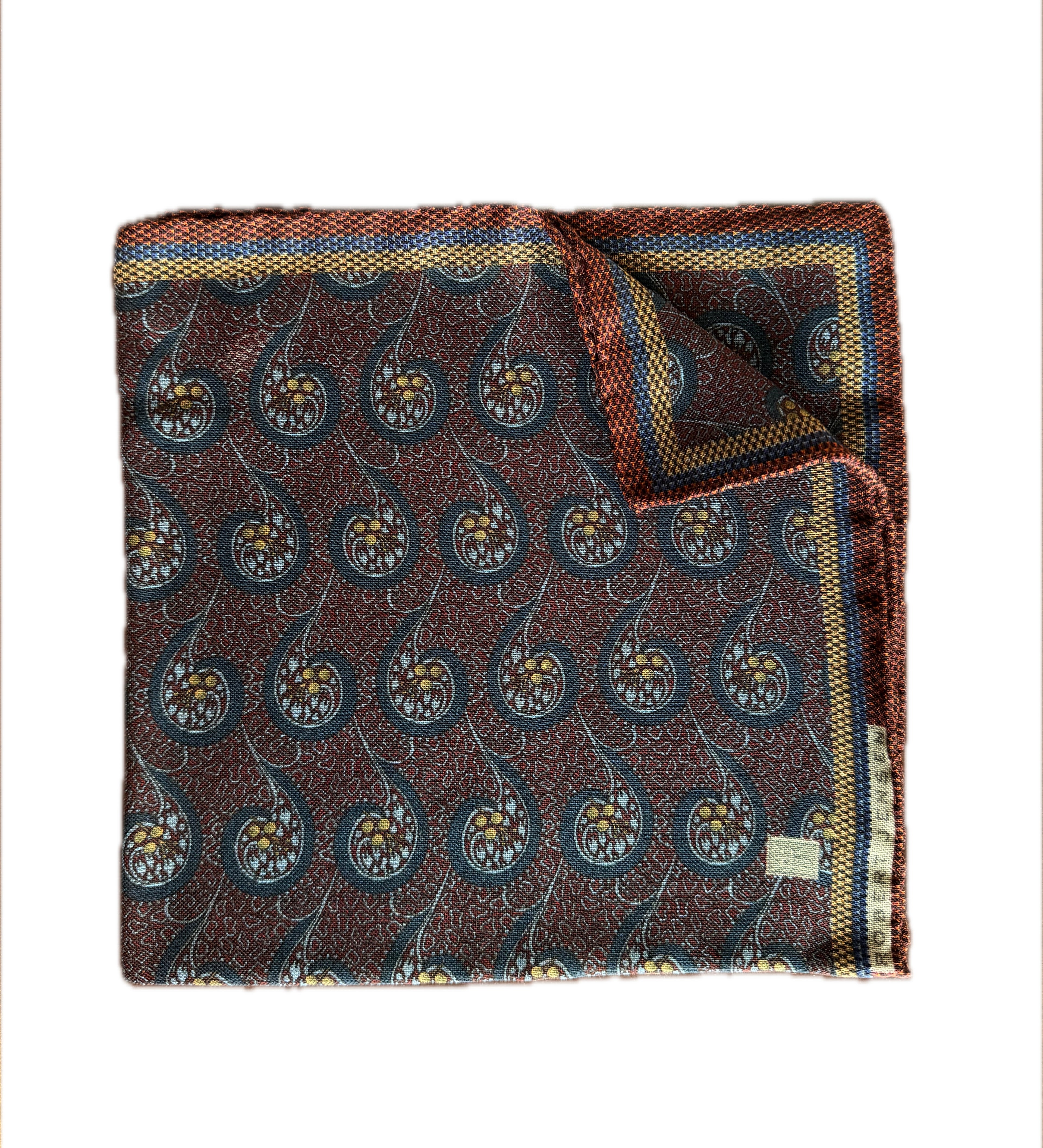 Burgundy Paisley Pocket Square with Gold Accent
