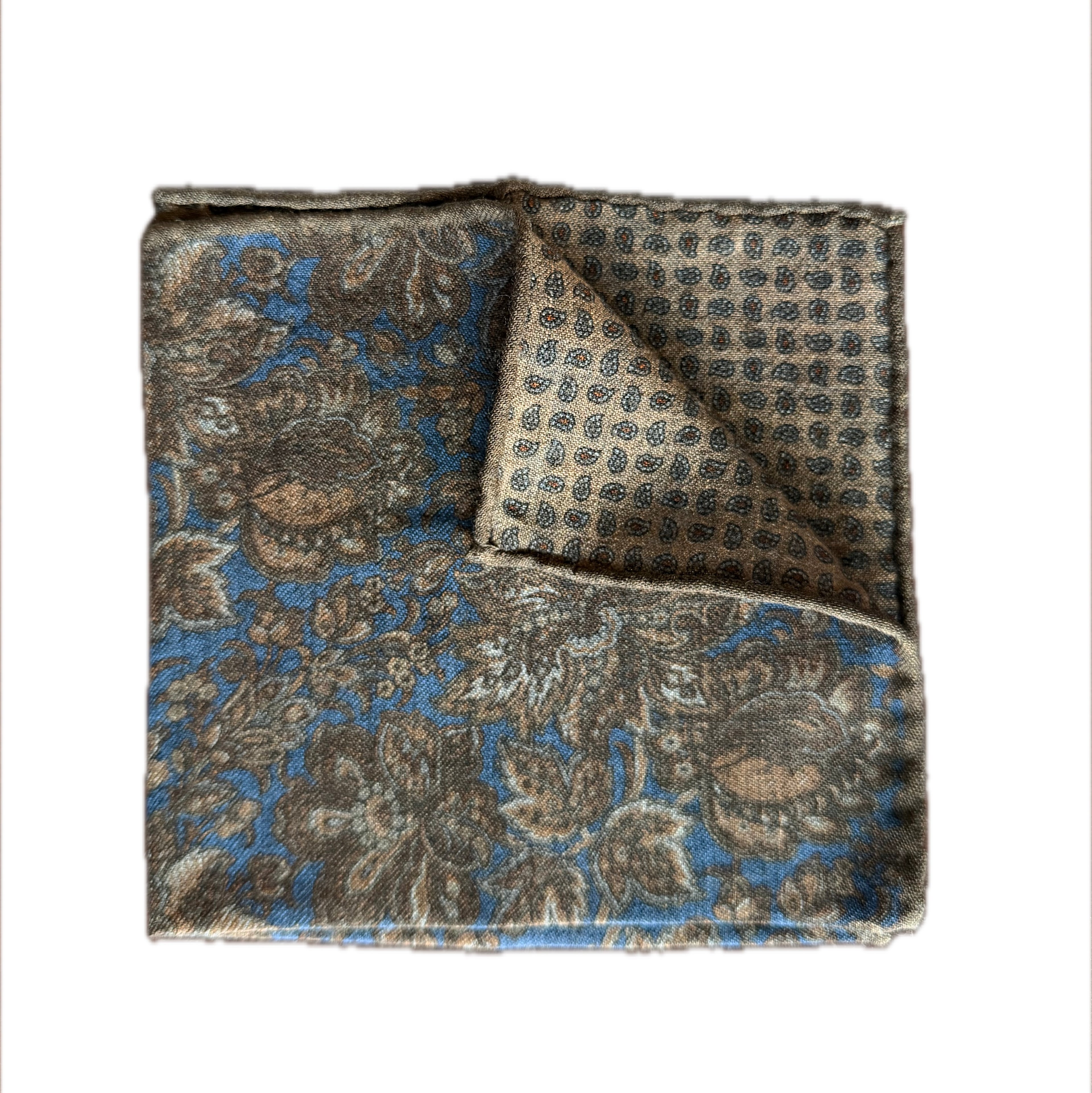 Midnight Blue & Chocolate Brown Paisley Reversible Pocket Square