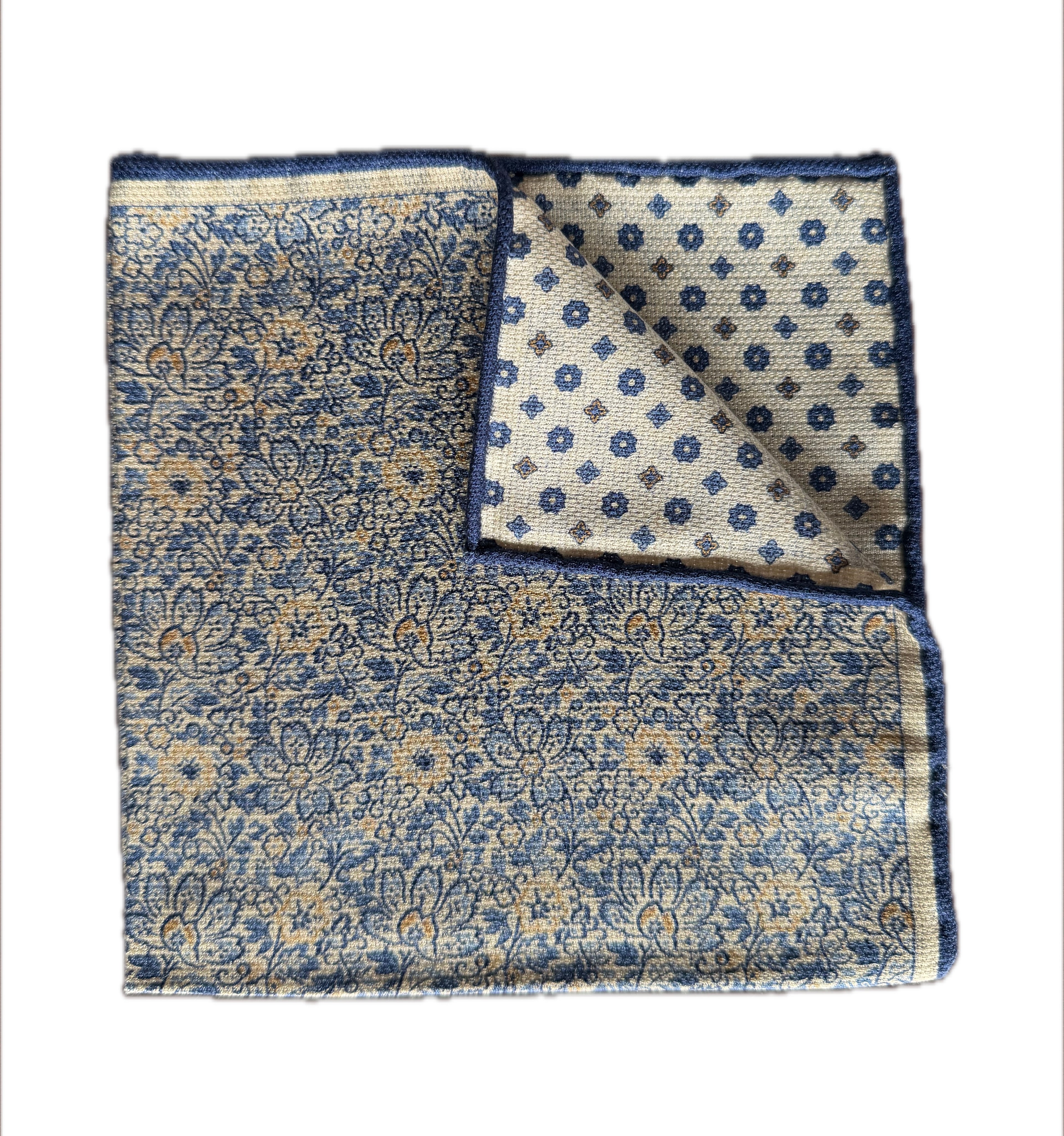 Blue & Gold Floral Pocket Square