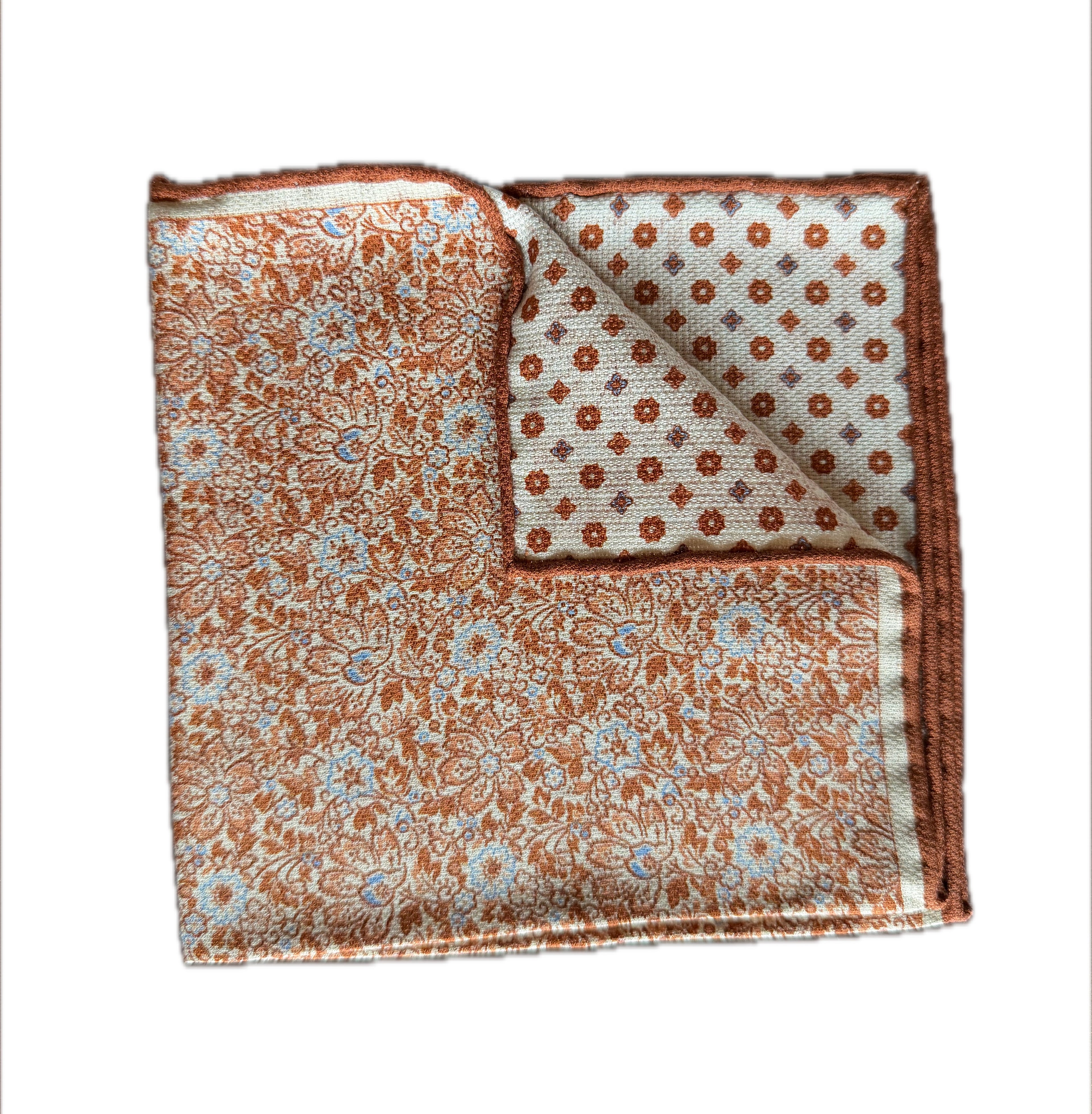 Rust & Blue Floral Reversible Pocket Square